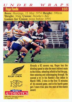 1995 Card Crazy Authentics Rugby Union NPC Superstars #103 Roger Randle Back